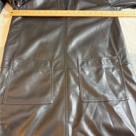 Rebecca Taylor Dress Womens Size XS Vegan Faux Leather Black Tunic mini V Neck - Picture 8 of 13